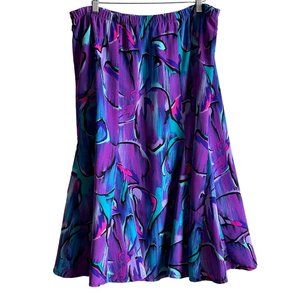 Vintage Campus Casuals Skirt Vivid Multicolor Hibiscus Print Midi Length Women